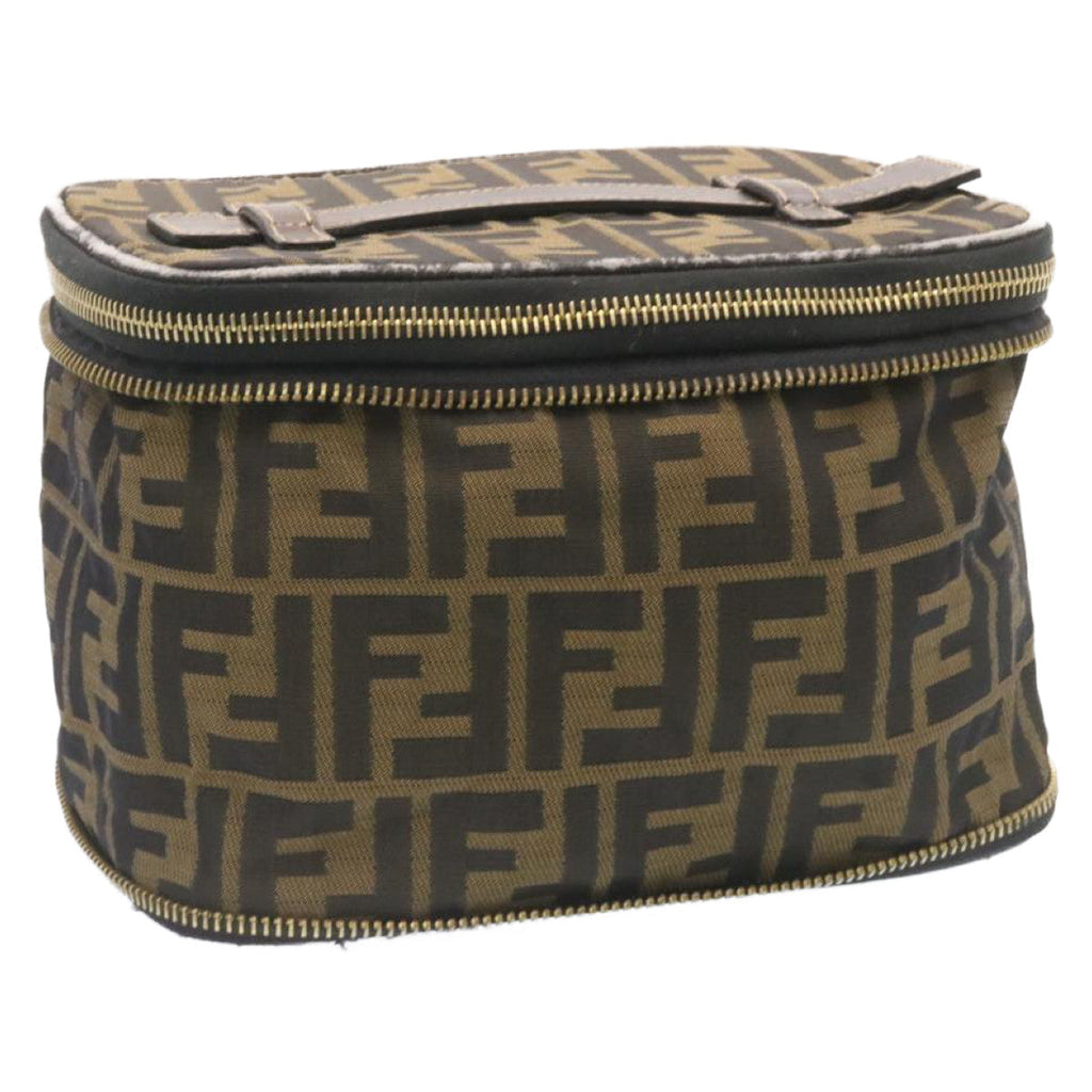 FENDI Zucca Canvas Vanity Cosmetics Pouch Brown Black Auth am1599g