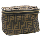 FENDI Zucca Canvas Vanity Cosmetics Pouch Brown Black Auth am1599g