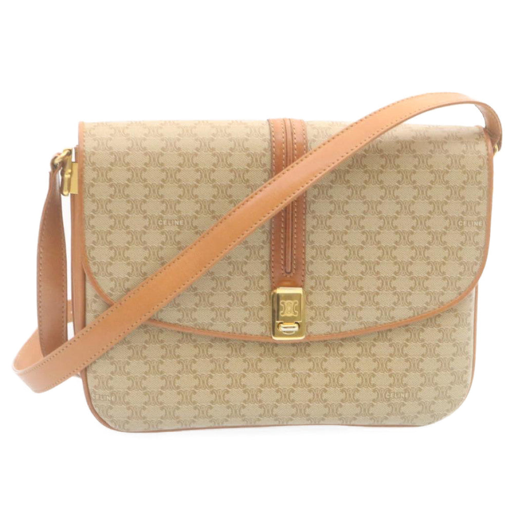 CELINE Macadam Canvas Shoulder Bag PVC Leather Beige  am2173g