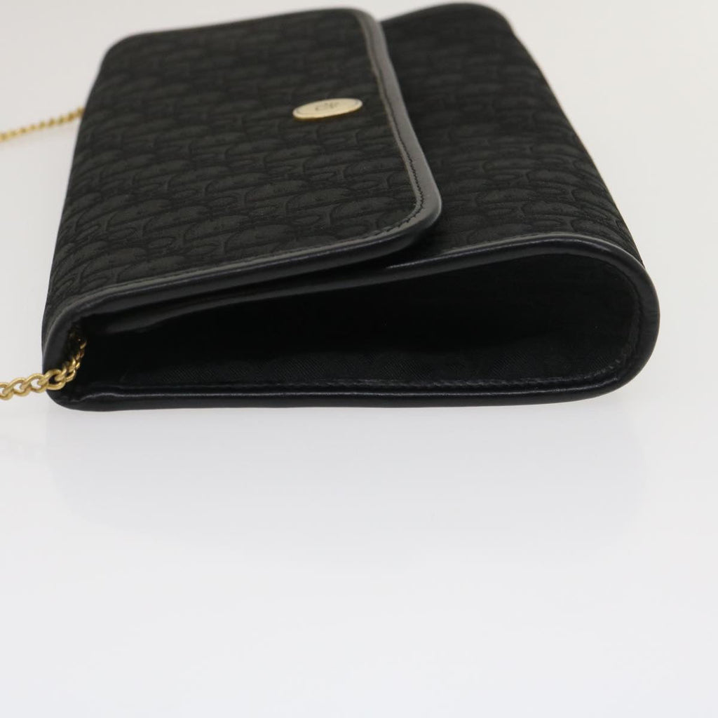 CHRISTIAN DIOR Trotter Canvas Chain Shoulder Bag Black Auth am2539g