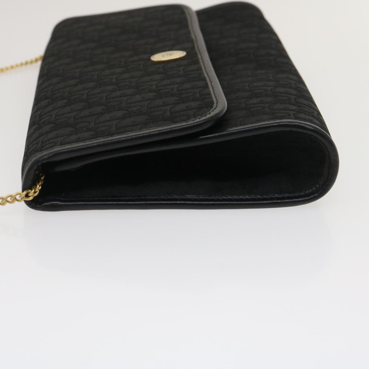 CHRISTIAN DIOR Trotter Canvas Chain Shoulder Bag Black Auth am2539g