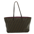 FENDI Zucca Canvas Tote Bag PVC Leather Brown Black Auth am2618g