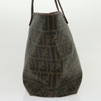 FENDI Zucca Canvas Tote Bag PVC Leather Brown Black Auth am2618g