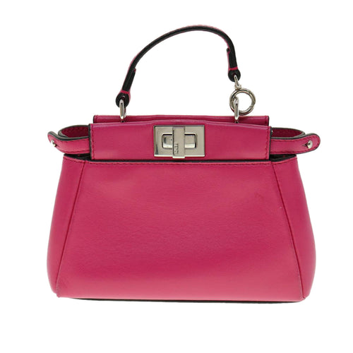 FENDI Micro Peek A Boo Hand Bag Leather 2way Pink Auth am2705gA