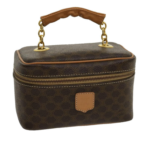 CELINE Macadam Canvas Vany Hand Bag PVC Leather Brown  am2715g