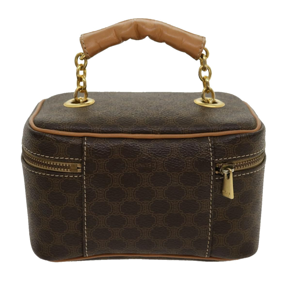 CELINE Macadam Canvas Vany Hand Bag PVC Leather Brown  am2715g