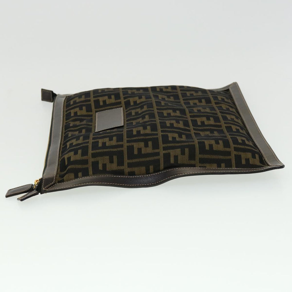 FENDI Zucca Canvas Clutch Bag Brown Auth am2779g