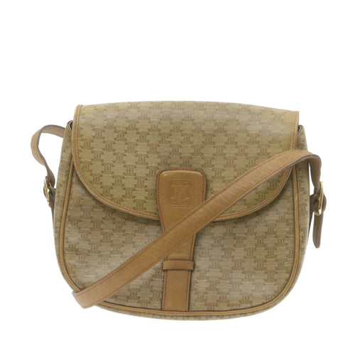 CELINE Macadam Canvas Shoulder Bag Beige PVC Leather  am612g