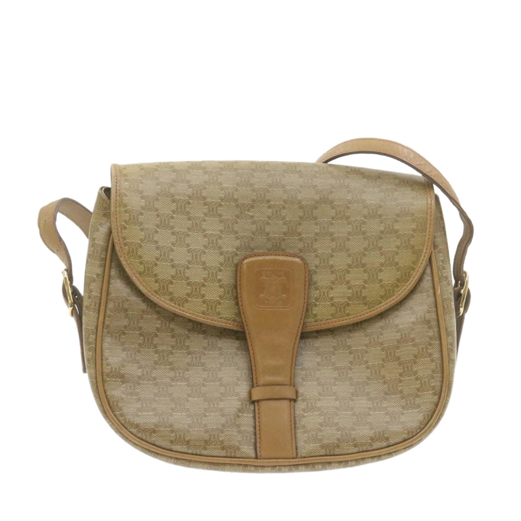 CELINE Macadam Canvas Shoulder Bag Beige PVC Leather  am612g
