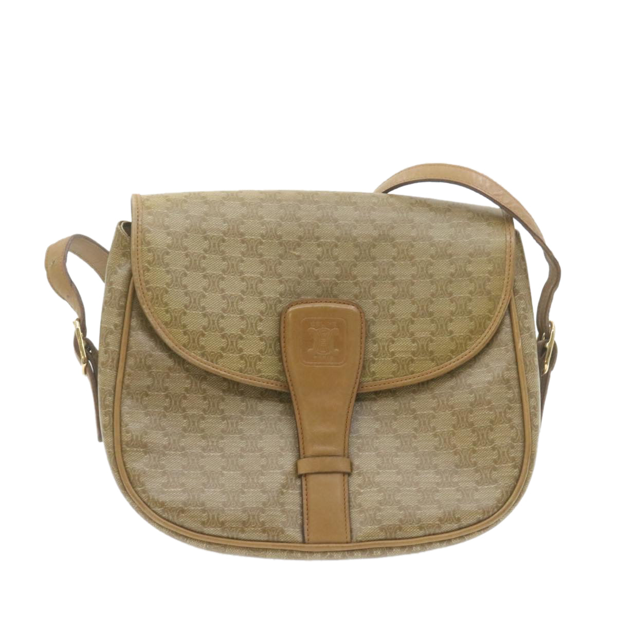 CELINE Macadam Canvas Shoulder Bag Beige PVC Leather  am612g