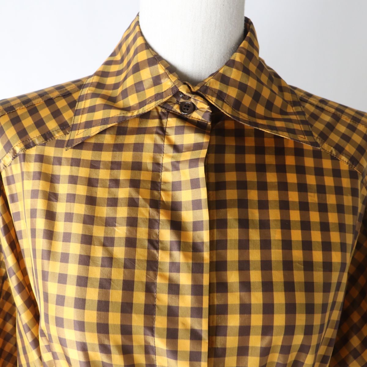 Fendi Silk Gingham Check Long Shirt Dress