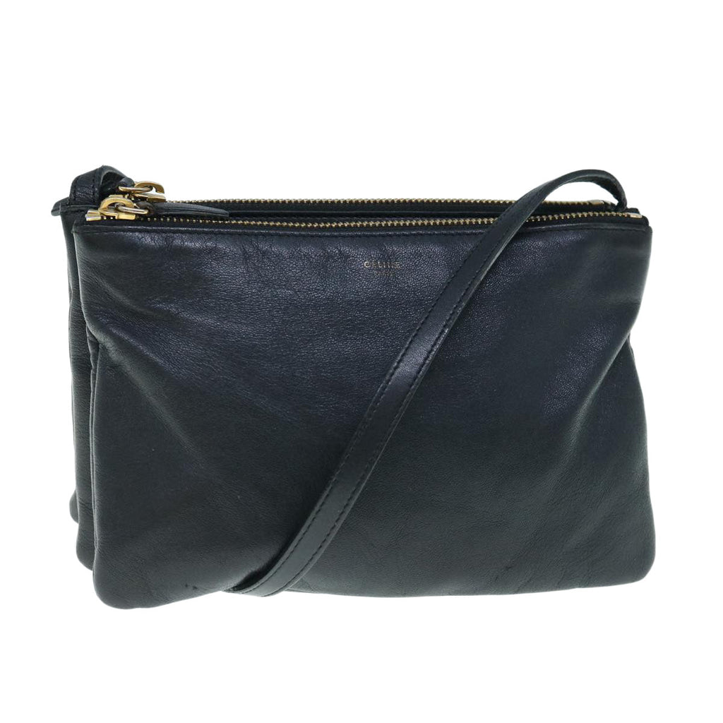 CELINE Trio Shoulder Bag Leather Black  hk1006