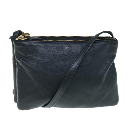 CELINE Trio Shoulder Bag Leather Black  hk1006