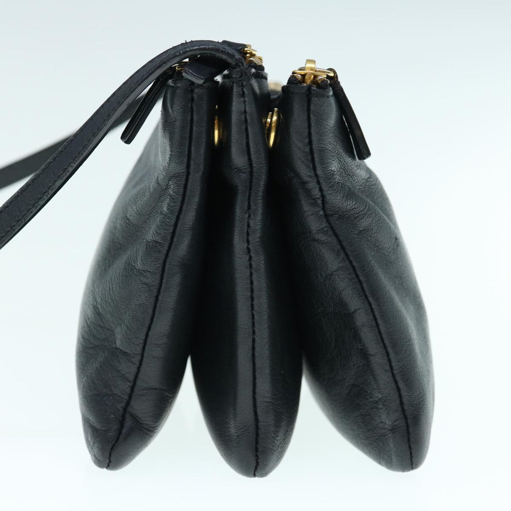 CELINE Trio Shoulder Bag Leather Black  hk1006