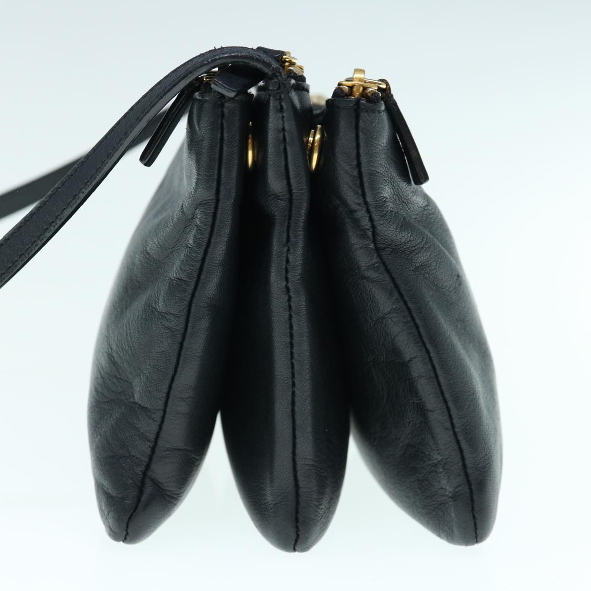 CELINE Trio Shoulder Bag Leather Black  hk1006