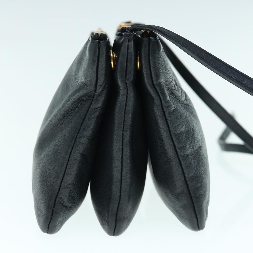 CELINE Trio Shoulder Bag Leather Black  hk1006
