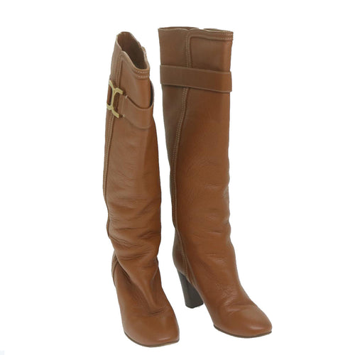 Chloe Long Boots Leather 37 1/2 Brown hk1049