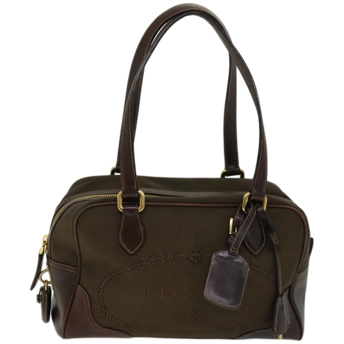 PRADA Mini Boston Bag Boston Bag Canvas Leather Brown  hk1091