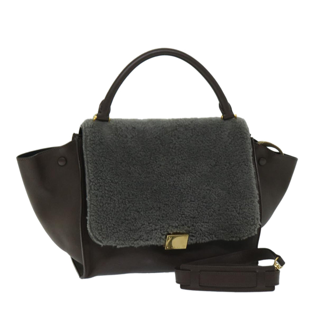 CELINE Trapeze Hand Bag Leather 2way Brown  hk1137