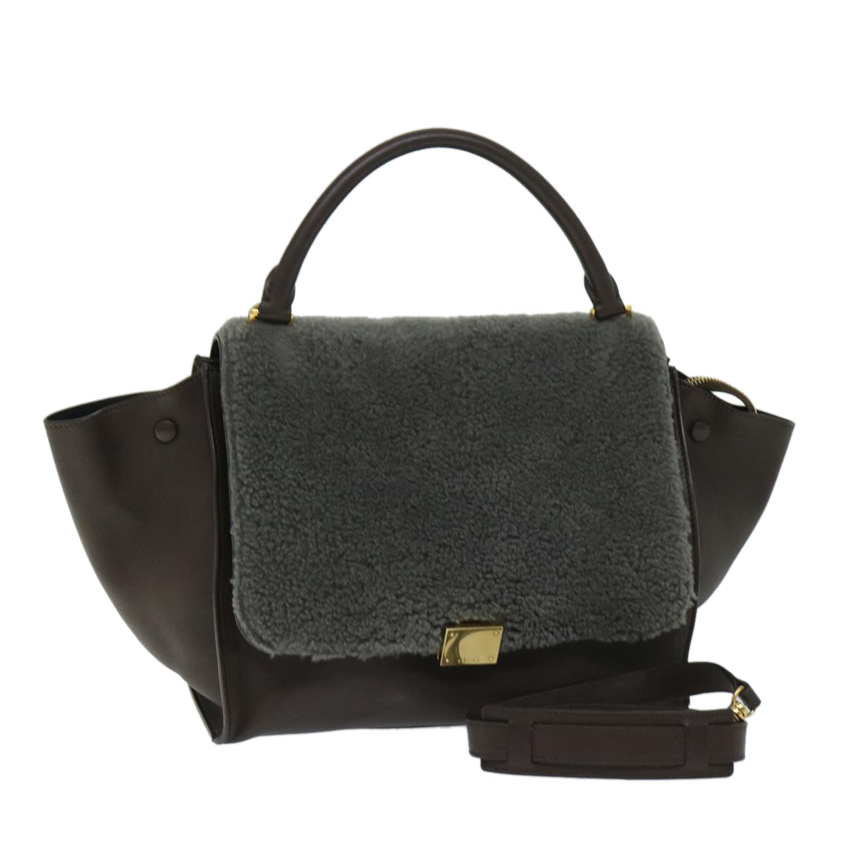 CELINE Trapeze Hand Bag Leather 2way Brown  hk1137