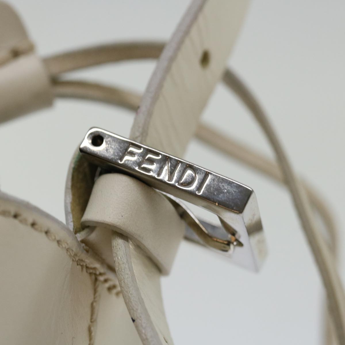 FENDI Hand Bag Canvas Navy Whitehk1190