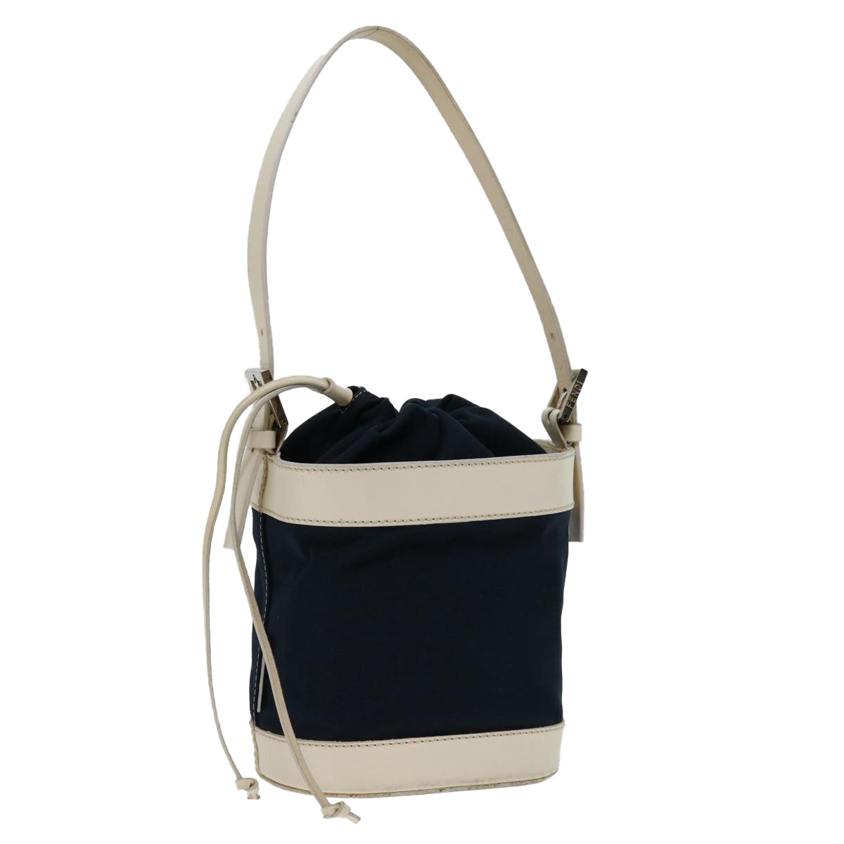 FENDI Hand Bag Canvas Navy Whitehk1190