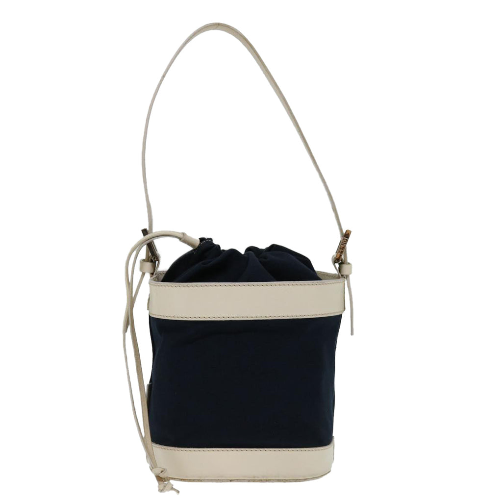 FENDI Hand Bag Canvas Navy Whitehk1190