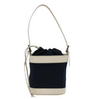 FENDI Hand Bag Canvas Navy Whitehk1190