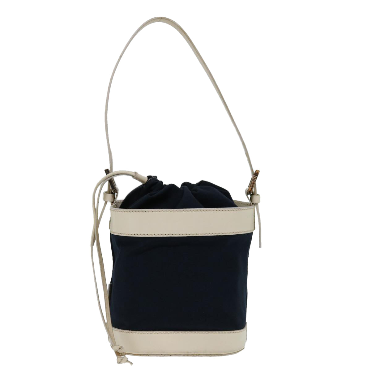 FENDI Hand Bag Canvas Navy Whitehk1190