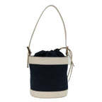 FENDI Hand Bag Canvas Navy Whitehk1190