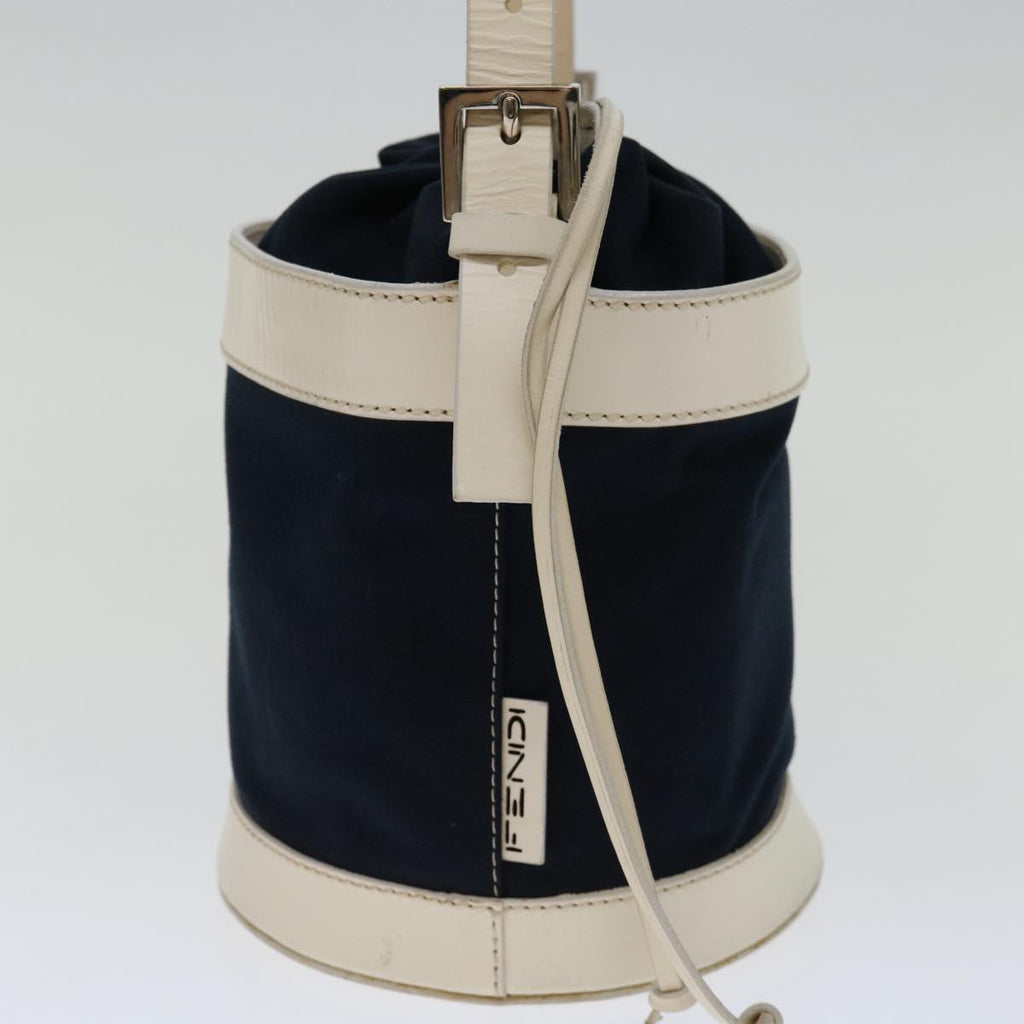 FENDI Hand Bag Canvas Navy Whitehk1190