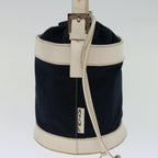 FENDI Hand Bag Canvas Navy Whitehk1190