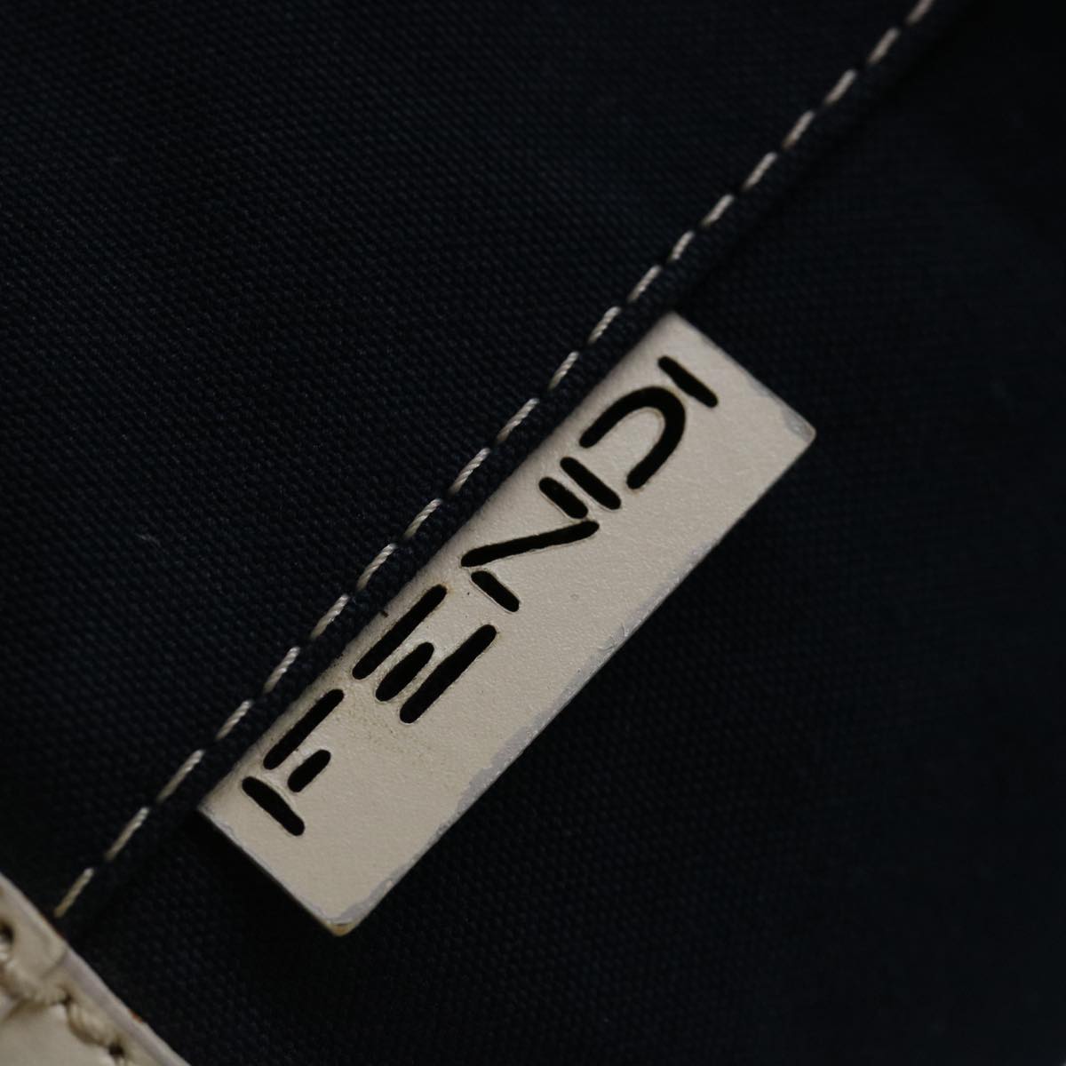 FENDI Hand Bag Canvas Navy Whitehk1190