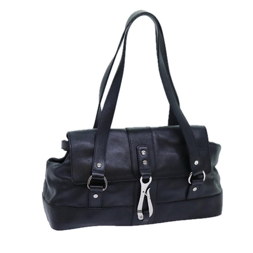 CELINE Shoulder Bag Leather Black  hk1202