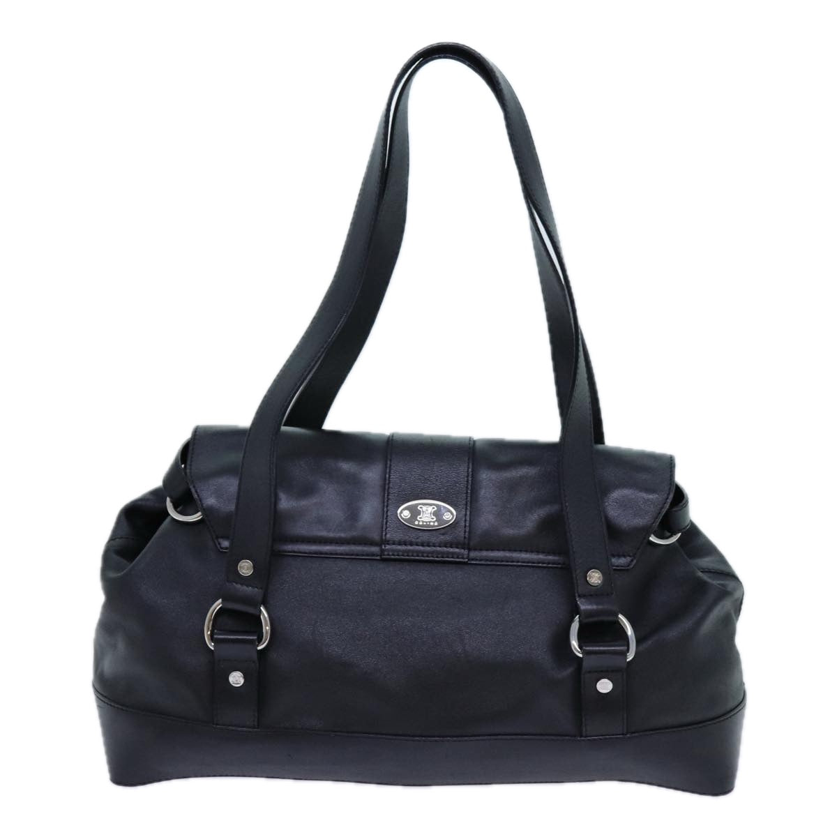 CELINE Shoulder Bag Leather Black  hk1202