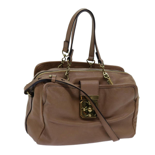 CELINE Elsie Hand Bag Leather 2way Beige  hk1217