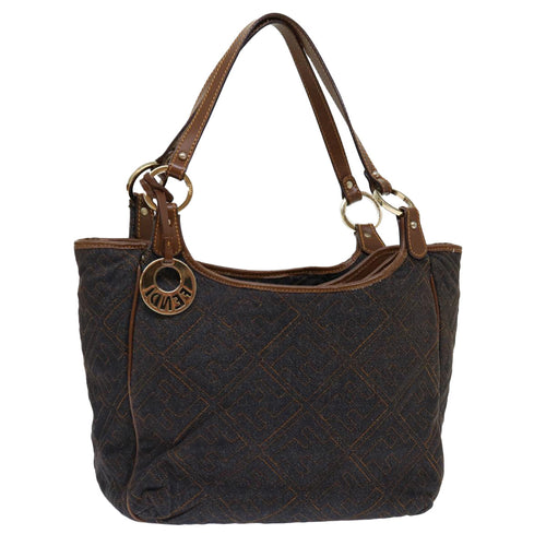 FENDI Zucca Canvas Shoulder Bag Navy Brownhk1233