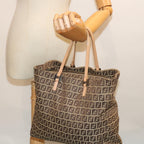 FENDI Zucchino Canvas Hand Bag Nylon Beigehk1256