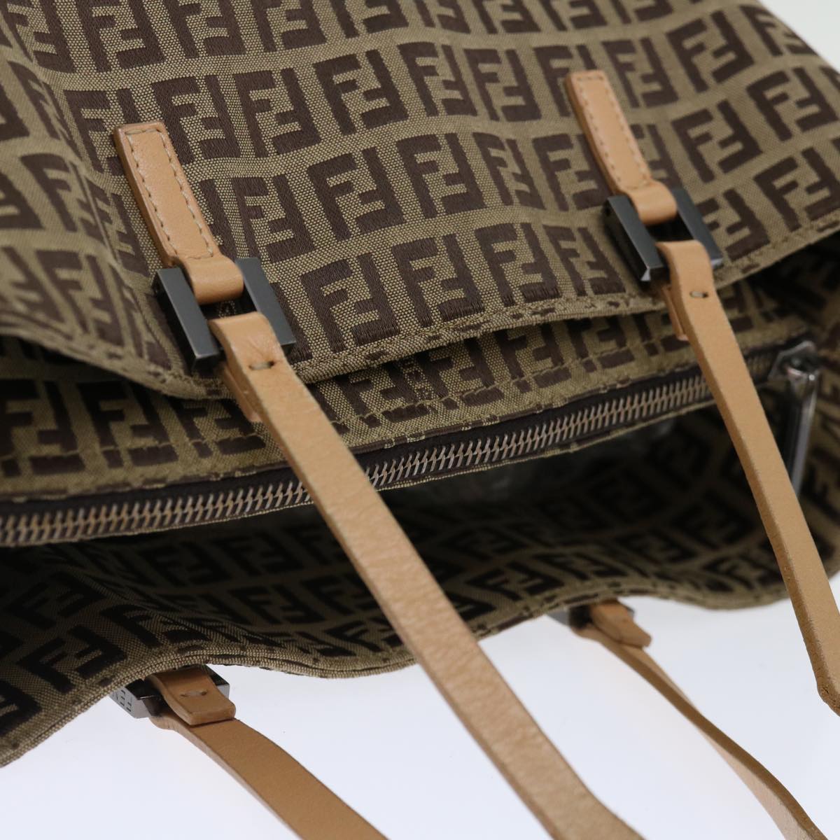 FENDI Zucchino Canvas Hand Bag Nylon Beigehk1256