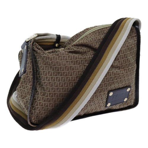 FENDI Zucchino Canvas Shoulder Bag Nylon Beigehk1267