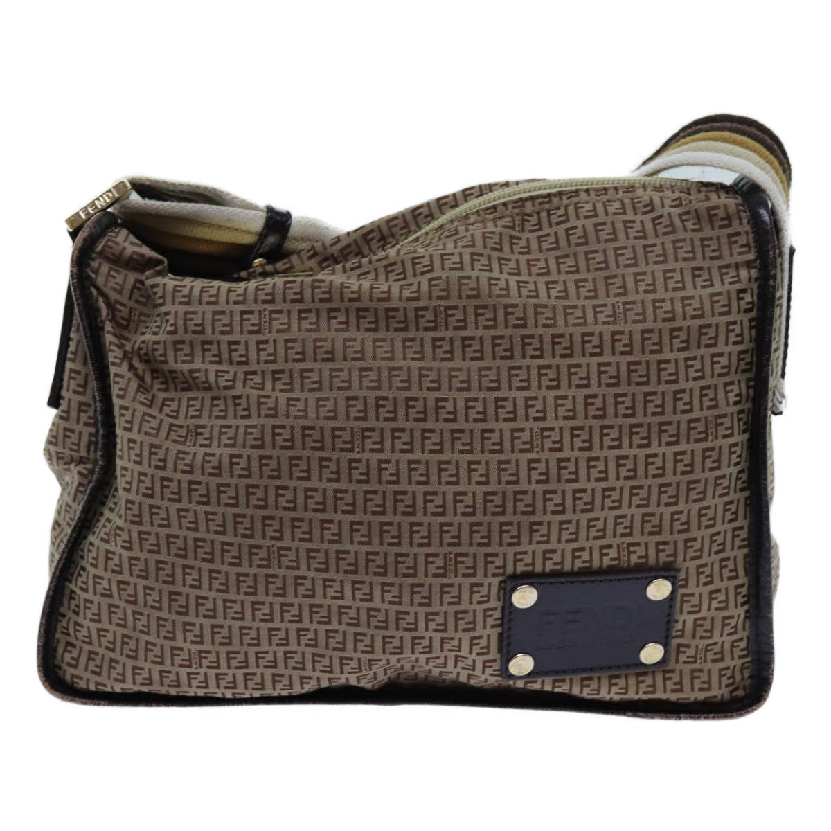FENDI Zucchino Canvas Shoulder Bag Nylon Beigehk1267