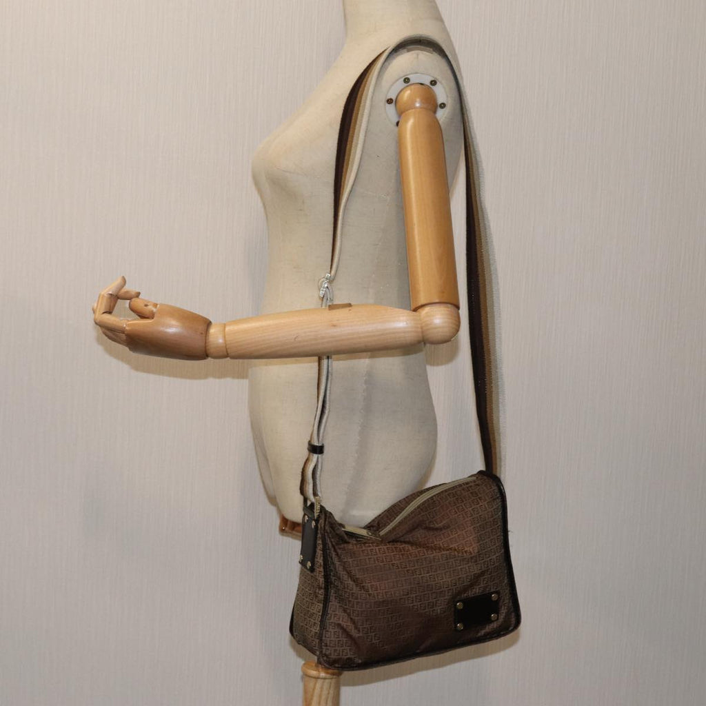 FENDI Zucchino Canvas Shoulder Bag Nylon Beigehk1267