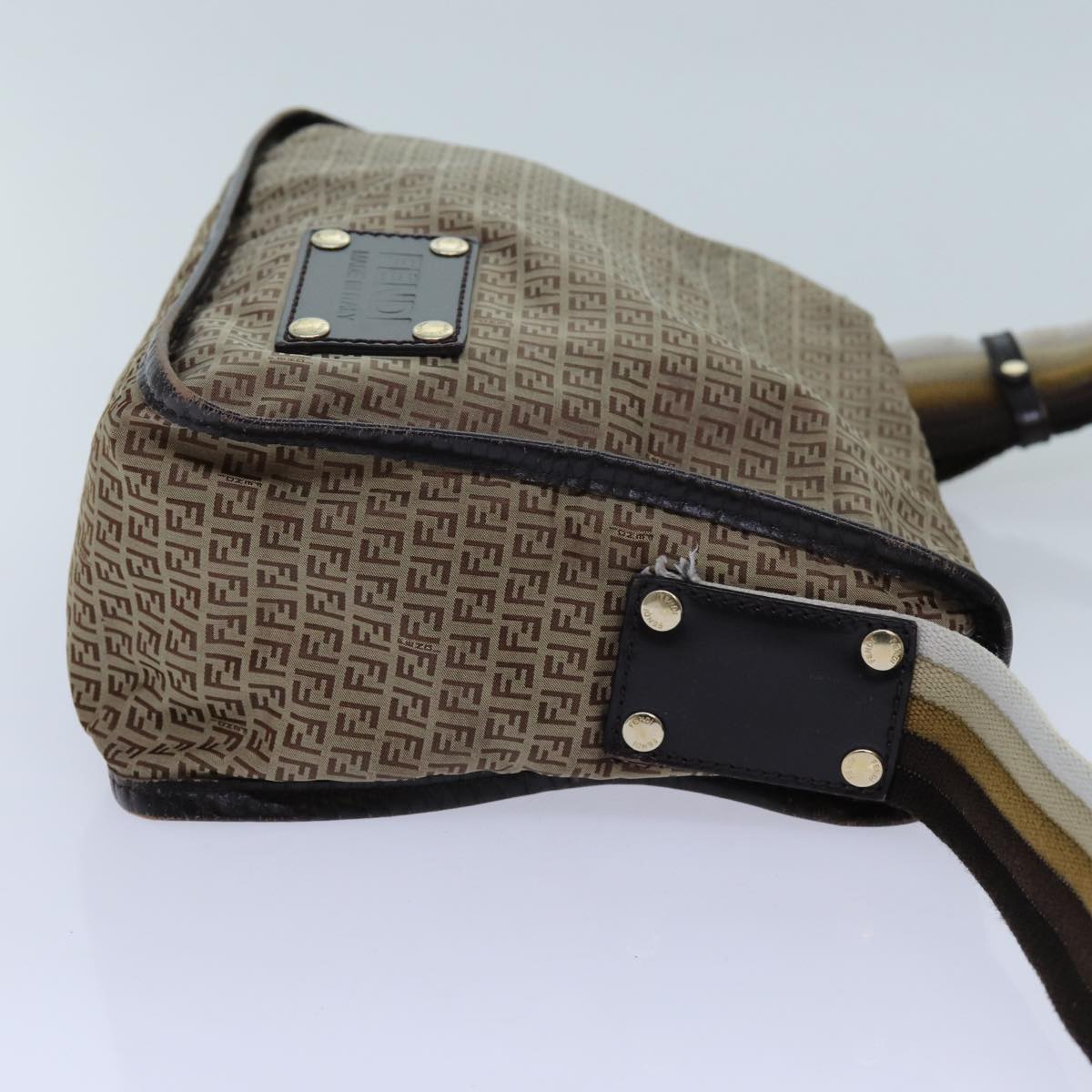 FENDI Zucchino Canvas Shoulder Bag Nylon Beigehk1267