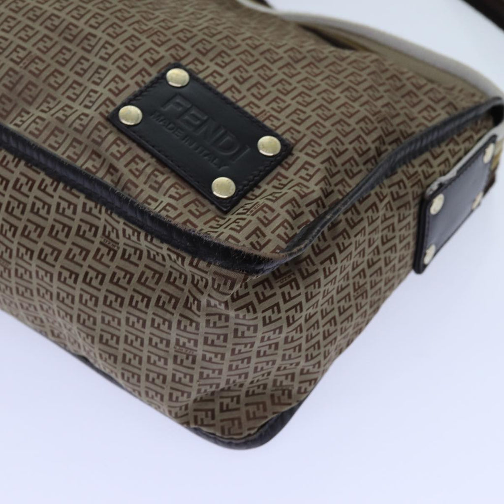 FENDI Zucchino Canvas Shoulder Bag Nylon Beigehk1267