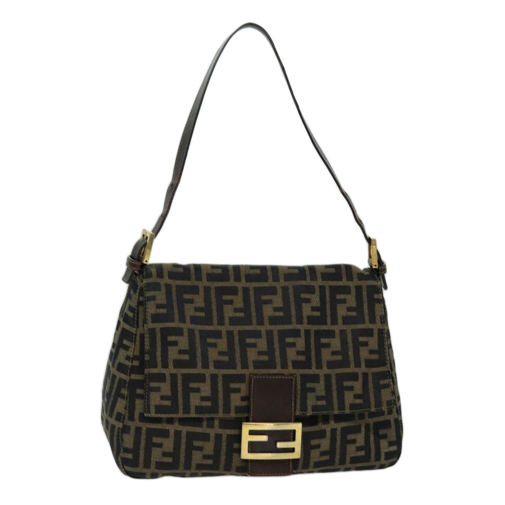 FENDI Zucca Canvas Mamma Baguette Shoulder Bag Black Brownhk1297