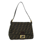 FENDI Zucca Canvas Mamma Baguette Shoulder Bag Black Brownhk1297