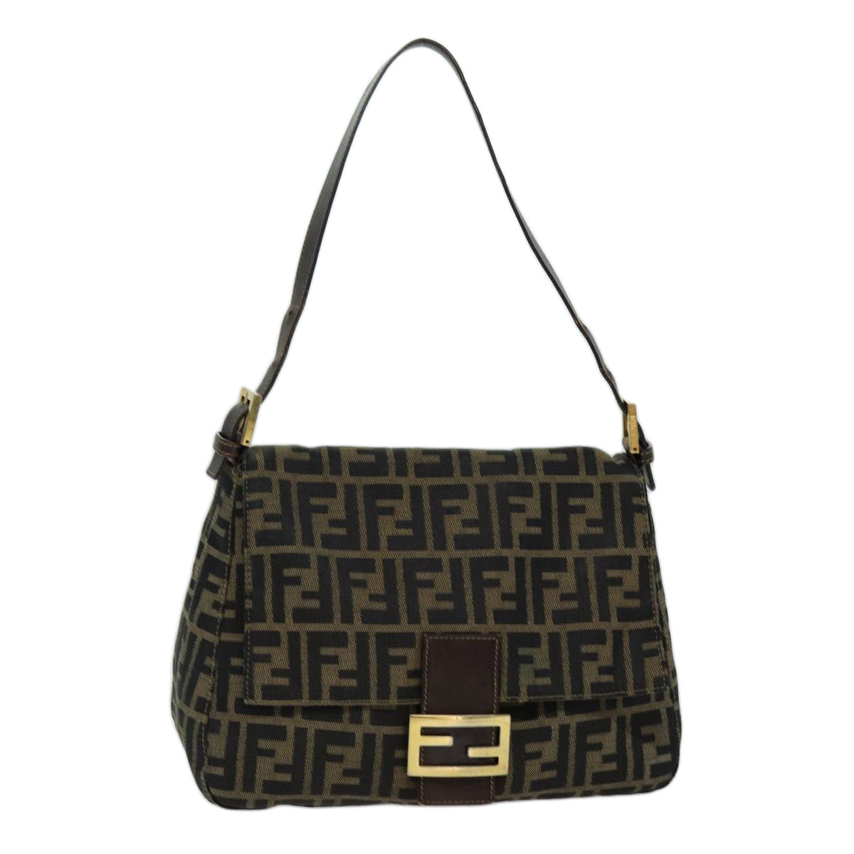 FENDI Zucca Canvas Mamma Baguette Shoulder Bag Black Brownhk1297