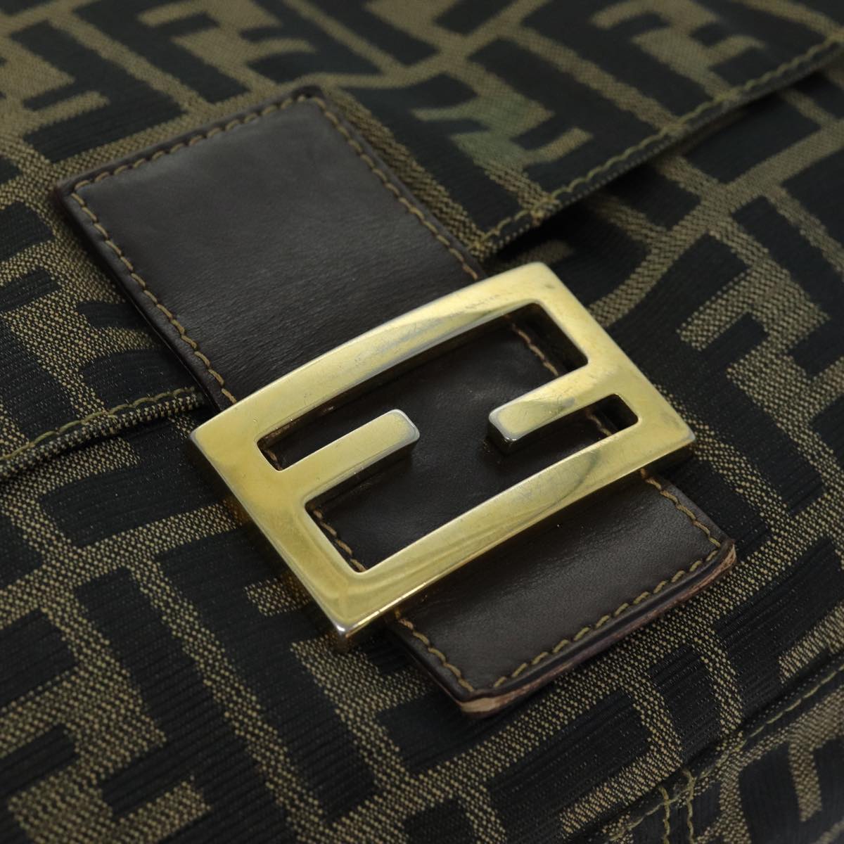 FENDI Zucca Canvas Mamma Baguette Shoulder Bag Black Brownhk1297