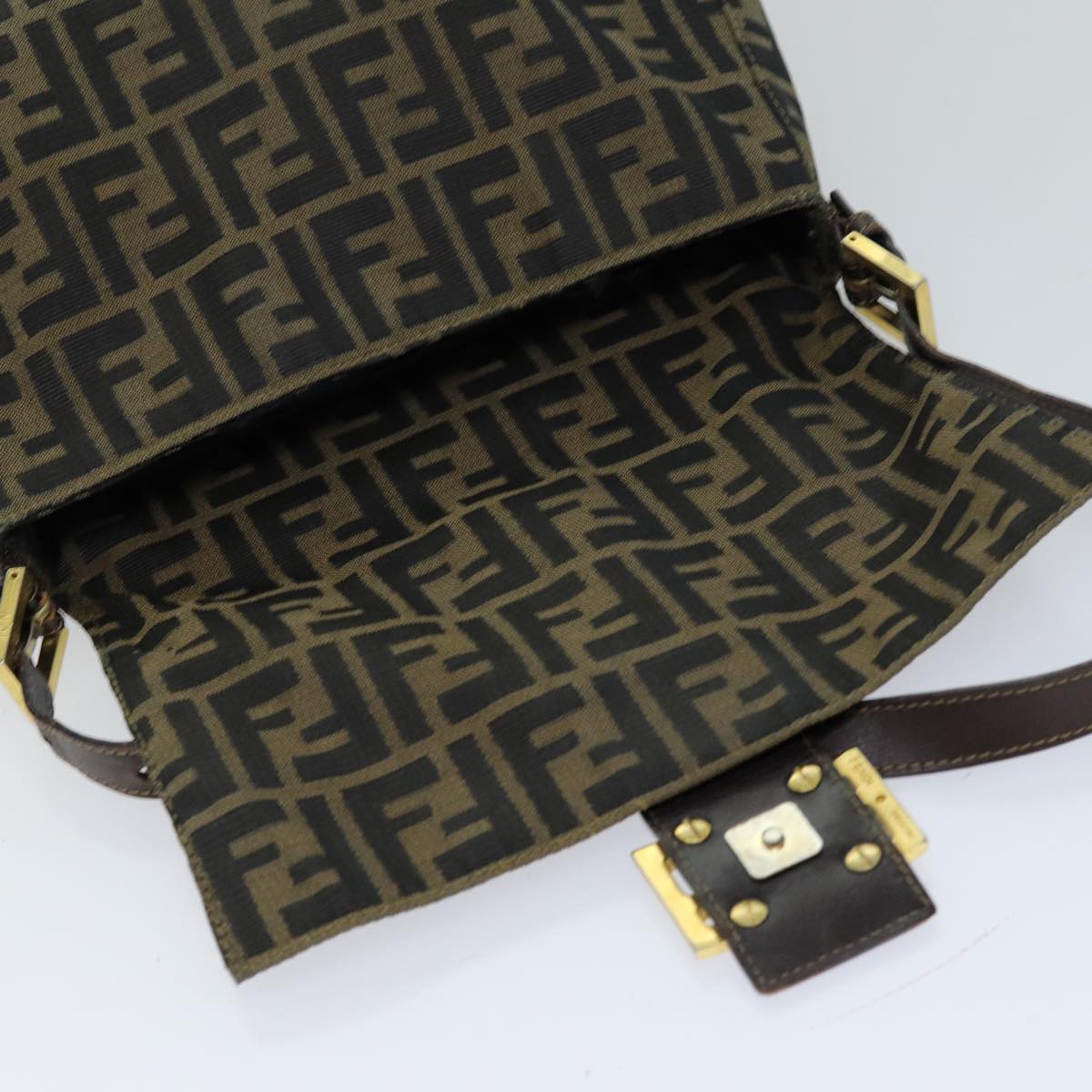 FENDI Zucca Canvas Mamma Baguette Shoulder Bag Black Brownhk1297