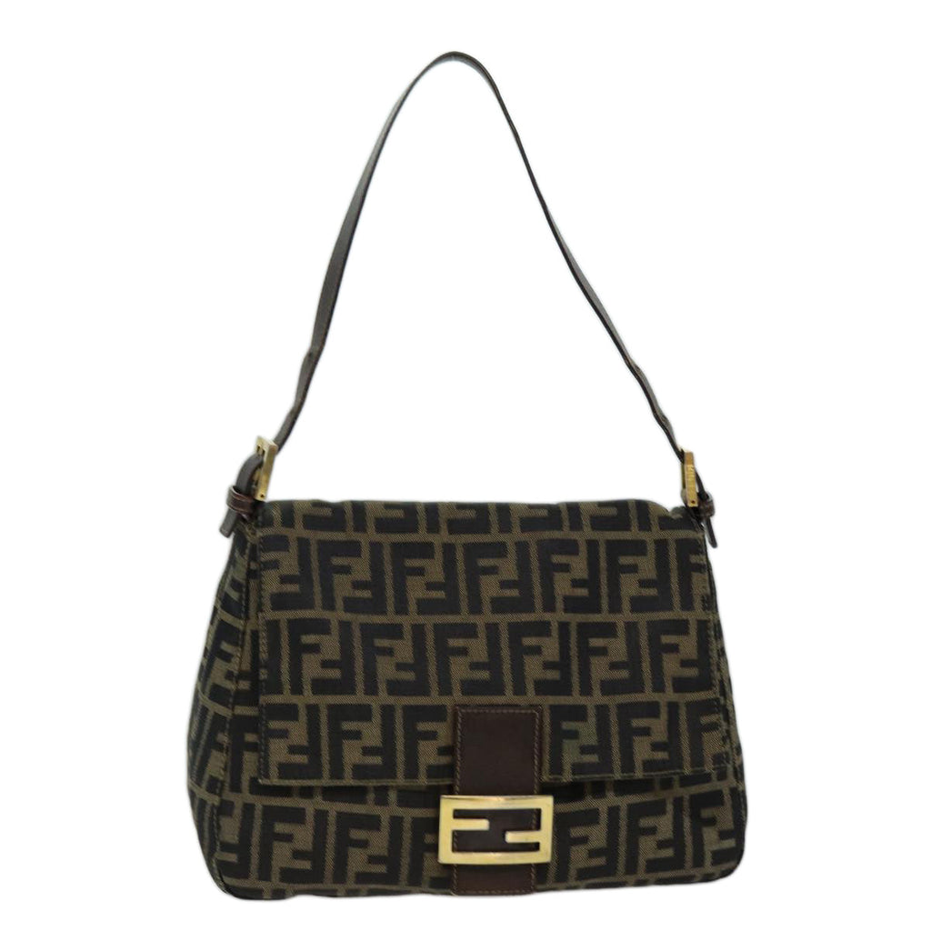 FENDI Zucca Canvas Mamma Baguette Shoulder Bag Black Brownhk1297